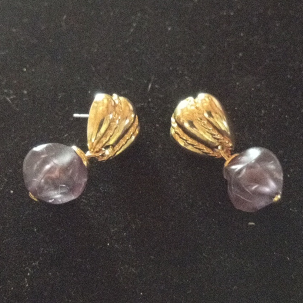 Gold Tone  Purple Earrings